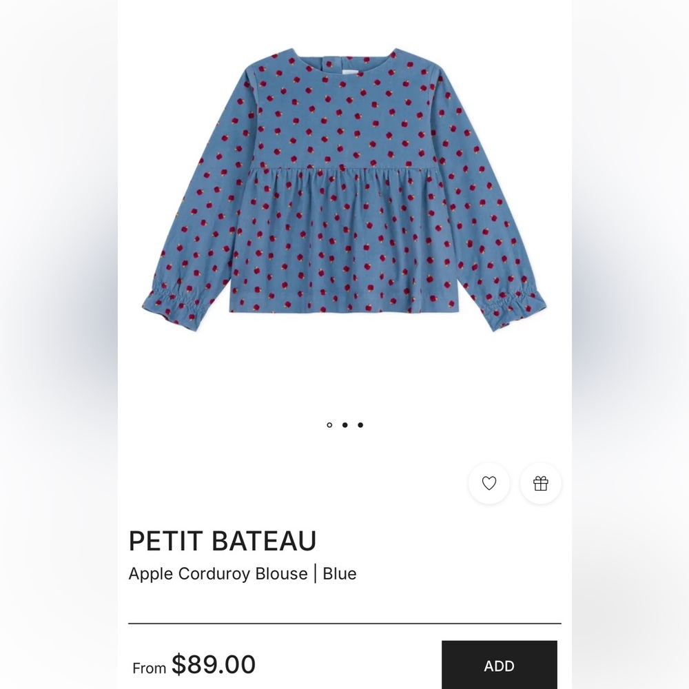 Petit Bateau apple corduroy blouse toddler